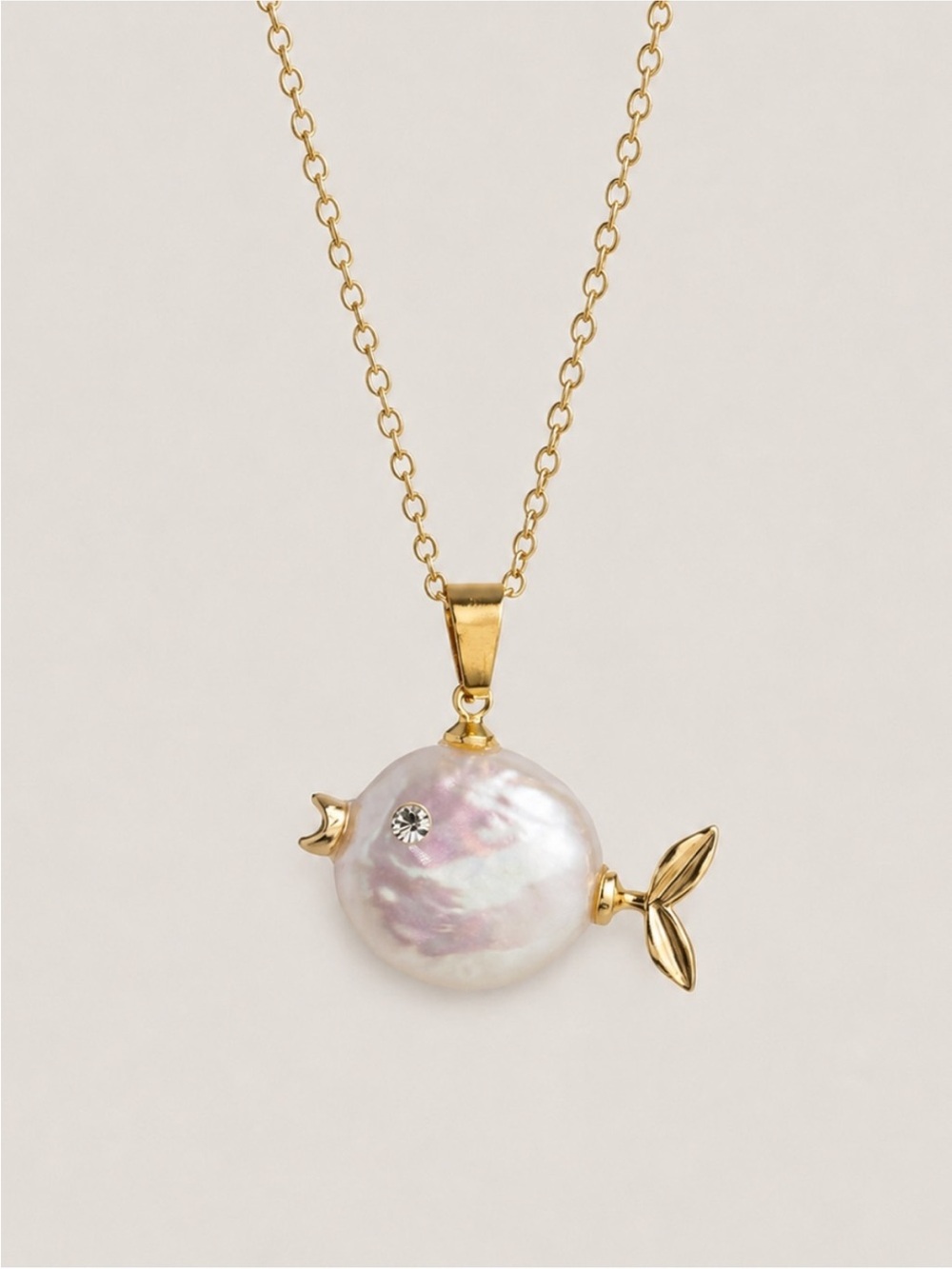 New! 18K Gold Plated Freshwater Pearl Fish Pendant Necklace NWOT